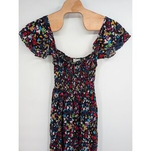 Tanya Taylor Glenda Women Smocked Square Neck Midi dress black confetti silk XS